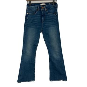 Made and Loved LOFT High Waist Flare Crop Jeans 2 26 Raw Hem Accent Detail